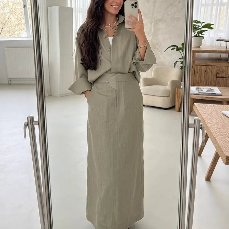 Women’s Linen Two-Piece Shirt and Maxi Skirt Set
