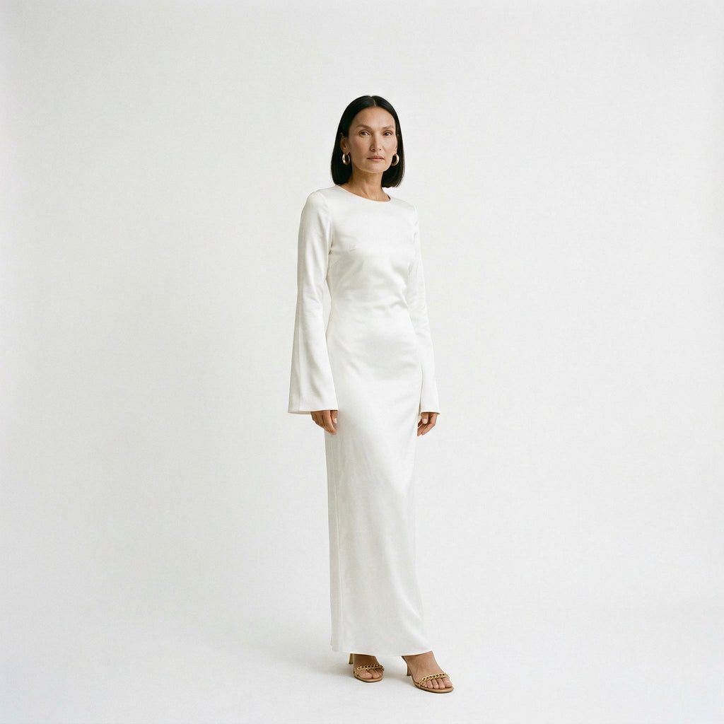 Women's Long Sleeve Maxi Dress with Adjustable Tie Waist for Elegant Fit