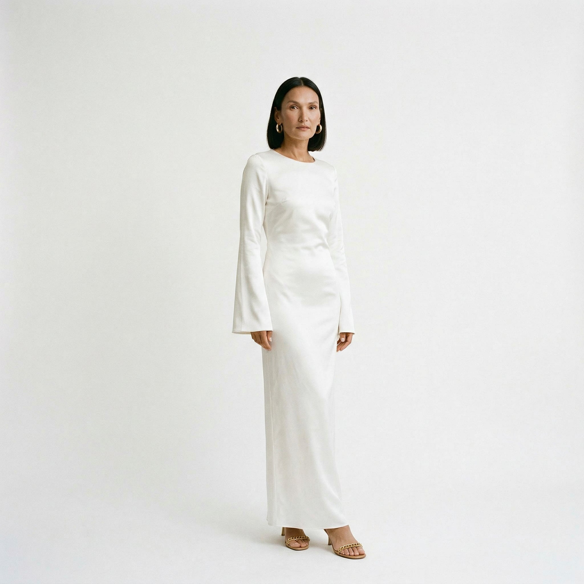Women's Long Sleeve Maxi Dress with Adjustable Tie Waist for Elegant Fit