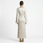 Women's Long Sleeve Maxi Dress with Adjustable Tie Waist for Elegant Fit