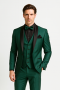 Emerald Green Suit for Men with Black Satin Lapel | Complete Wedding Outfit for Elegant Style