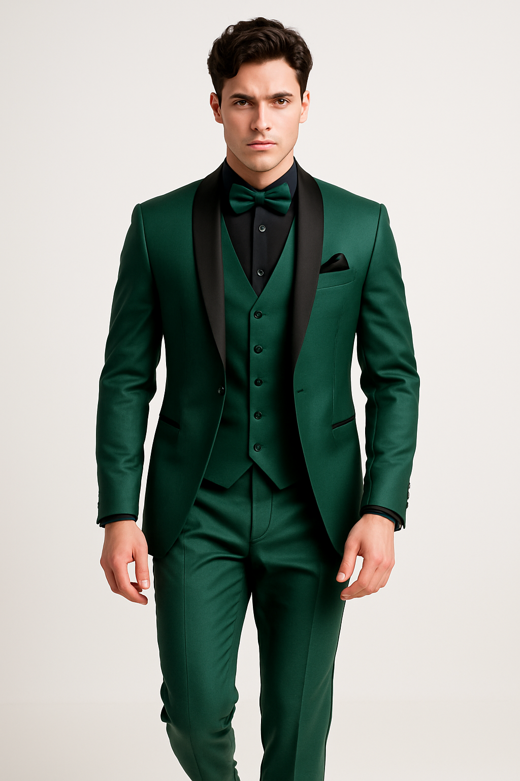 Emerald Green Suit for Men with Black Satin Lapel | Complete Wedding Outfit for Elegant Style