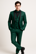 Emerald Green Suit for Men with Black Satin Lapel | Complete Wedding Outfit for Elegant Style