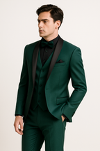 Emerald Green Suit for Men with Black Satin Lapel | Complete Wedding Outfit for Elegant Style