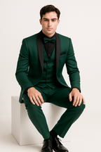 Emerald Green Suit for Men with Black Satin Lapel | Complete Wedding Outfit for Elegant Style