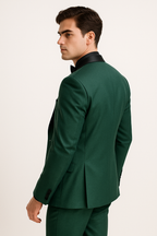 Emerald Green Suit for Men with Black Satin Lapel | Complete Wedding Outfit for Elegant Style