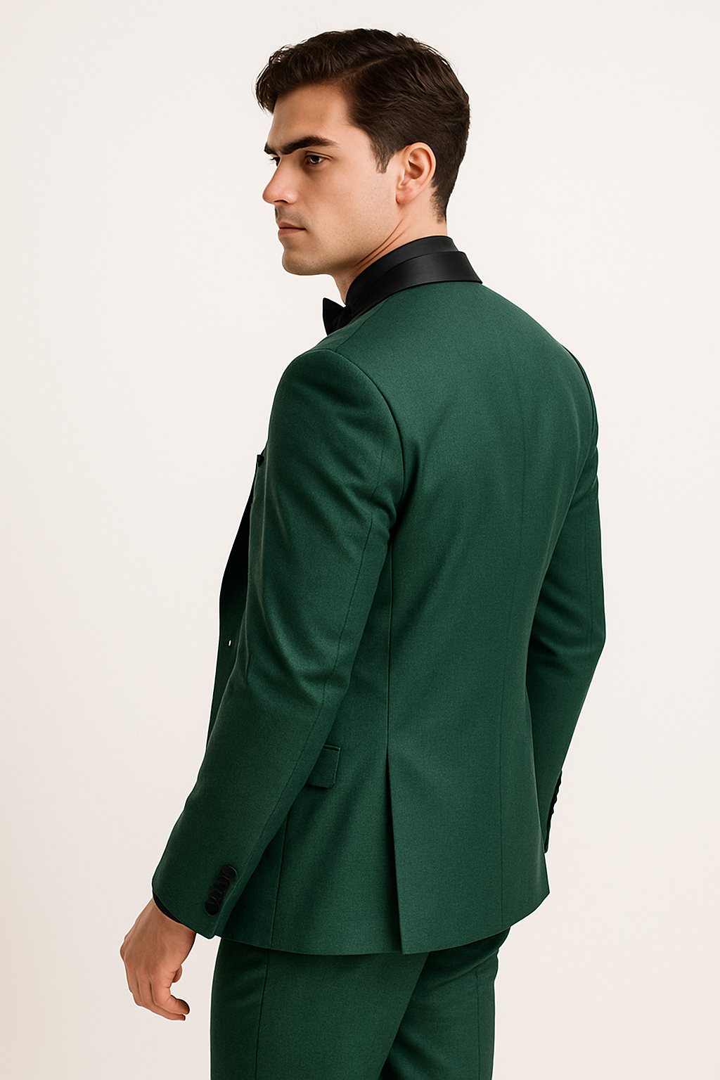 Emerald Green Suit for Men with Black Satin Lapel | Complete Wedding Outfit for Elegant Style