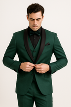Emerald Green Suit for Men with Black Satin Lapel | Complete Wedding Outfit for Elegant Style