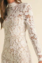 Women's Formal Dress with Floral Lace & Ruffle Hem | Elegant Wedding Guest Dress in White