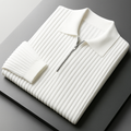 Mens quarter zip ribbed knit sweater front view, lightweight cotton pullover