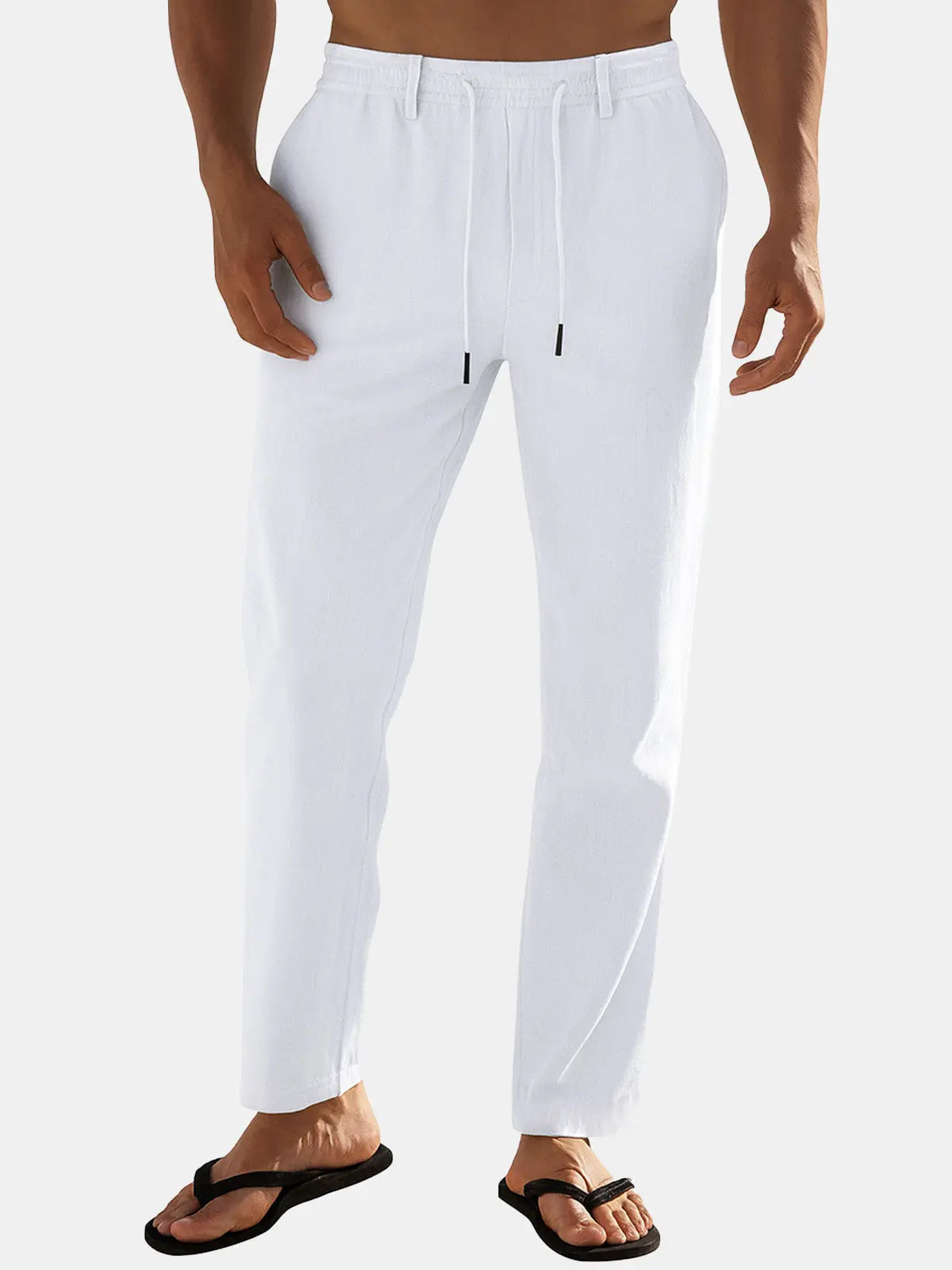 Women’s Linen Blend Drawstring Wide-Leg Pants – Relaxed Fit Breathable Summer Trousers