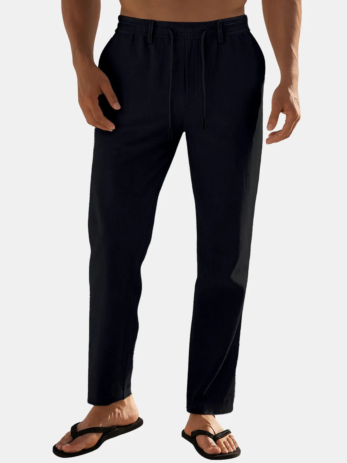 Women’s Linen Blend Drawstring Wide-Leg Pants – Relaxed Fit Breathable Summer Trousers