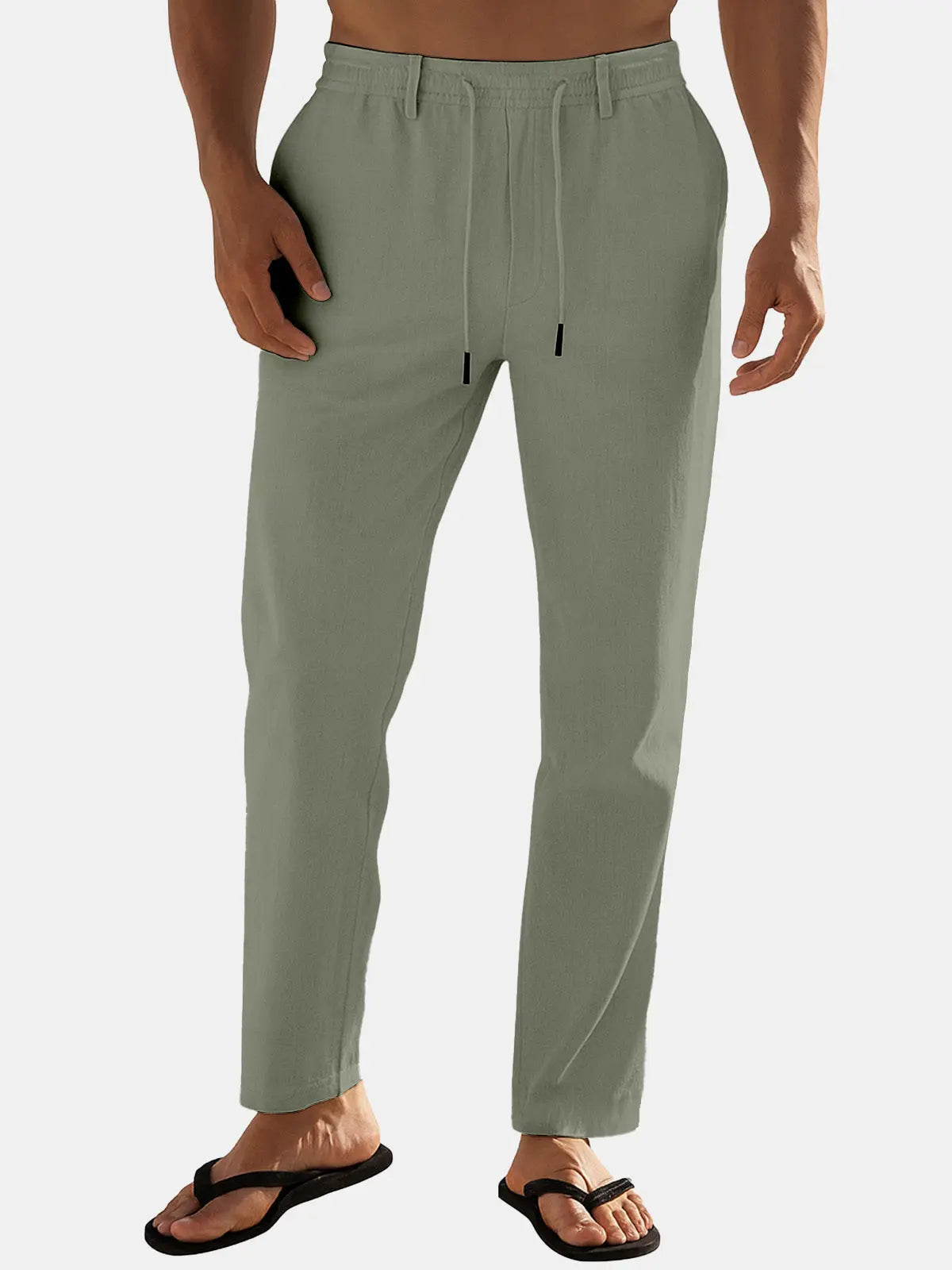 Women’s Linen Blend Drawstring Wide-Leg Pants – Relaxed Fit Breathable Summer Trousers