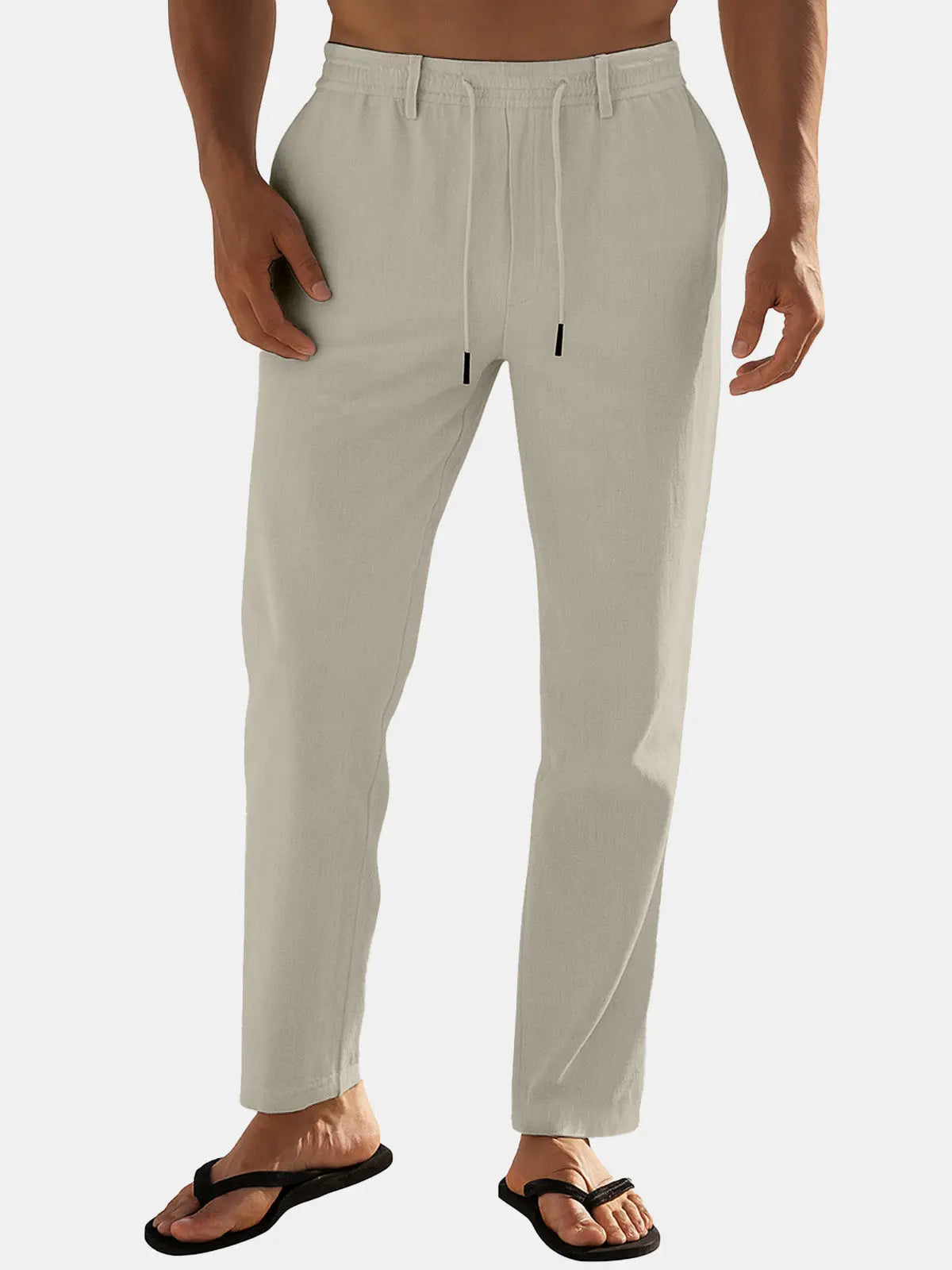 Women’s Linen Blend Drawstring Wide-Leg Pants – Relaxed Fit Breathable Summer Trousers
