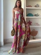 Printed Strapless Backless High Waist Maxi Dress
