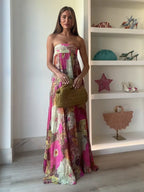 Printed Strapless Backless High Waist Maxi Dress