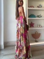 Printed Strapless Backless High Waist Maxi Dress