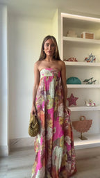 Printed Strapless Backless High Waist Maxi Dress