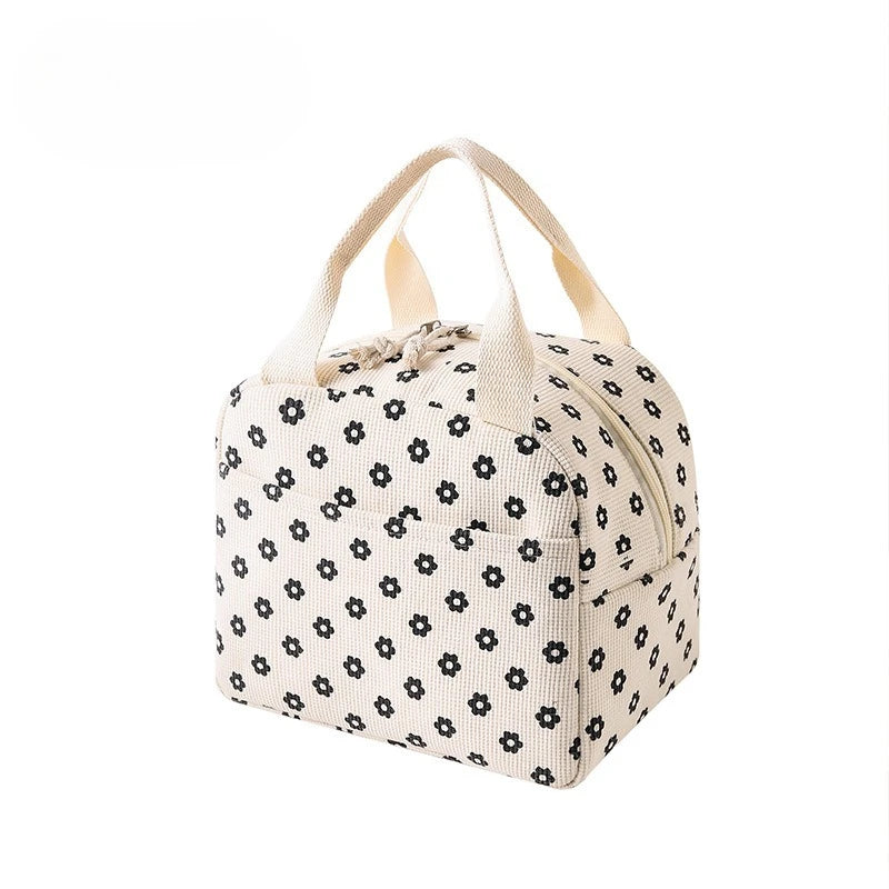 Floral Corduroy Insulated Lunch Bag with Waterproof Design | Stylish Food Storage for Work and School