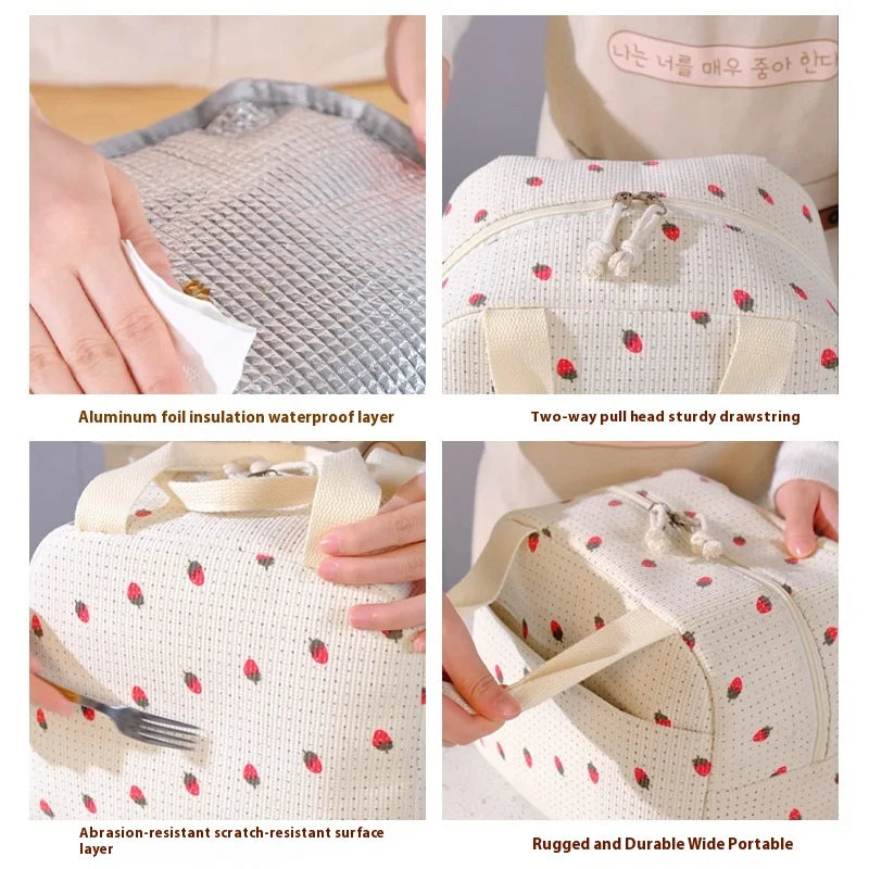 Floral Corduroy Insulated Lunch Bag with Waterproof Design | Stylish Food Storage for Work and School