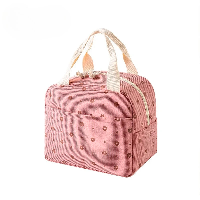 Floral Corduroy Insulated Lunch Bag with Waterproof Design | Stylish Food Storage for Work and School