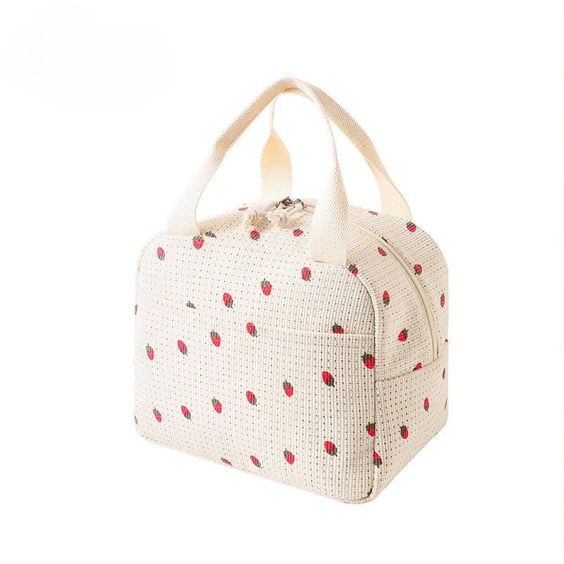 Floral Corduroy Insulated Lunch Bag with Waterproof Design | Stylish Food Storage for Work and School