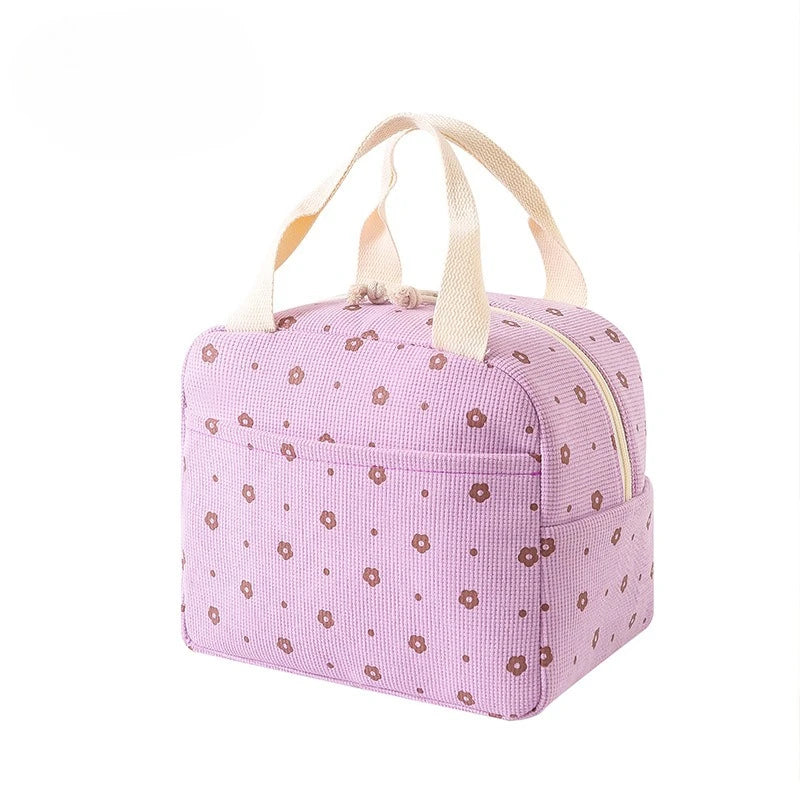 Floral Corduroy Insulated Lunch Bag with Waterproof Design | Stylish Food Storage for Work and School