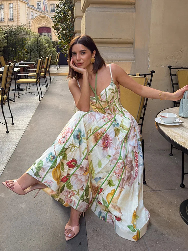 Floral Sleeveless Halter Neck Maxi Dress