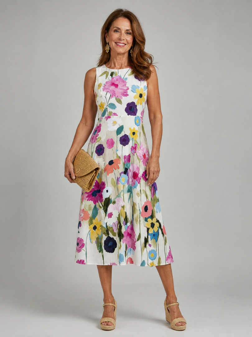 Flory Collection | Women's Floral Print Midi Dress with Sleeveless Design | Lightweight Comfort for Summer Outings