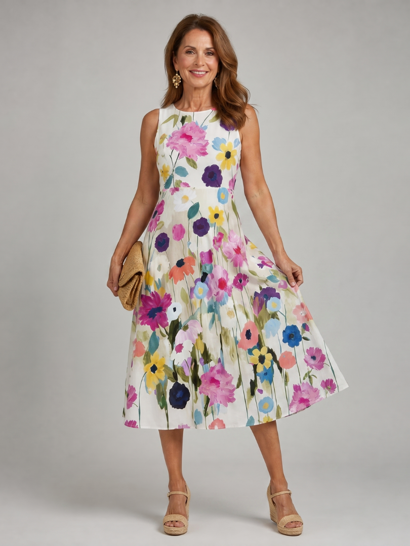 Flory Collection | Women's Floral Print Midi Dress with Sleeveless Design | Lightweight Comfort for Summer Outings