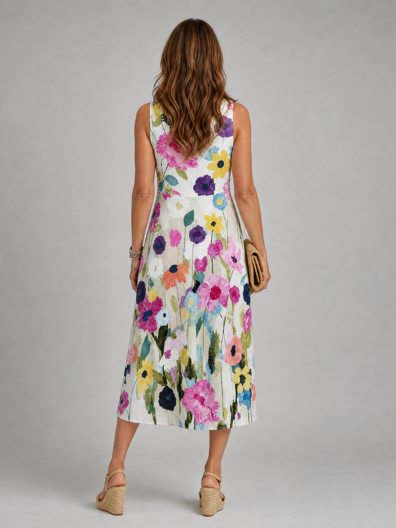 Flory Collection | Women's Floral Print Midi Dress with Sleeveless Design | Lightweight Comfort for Summer Outings