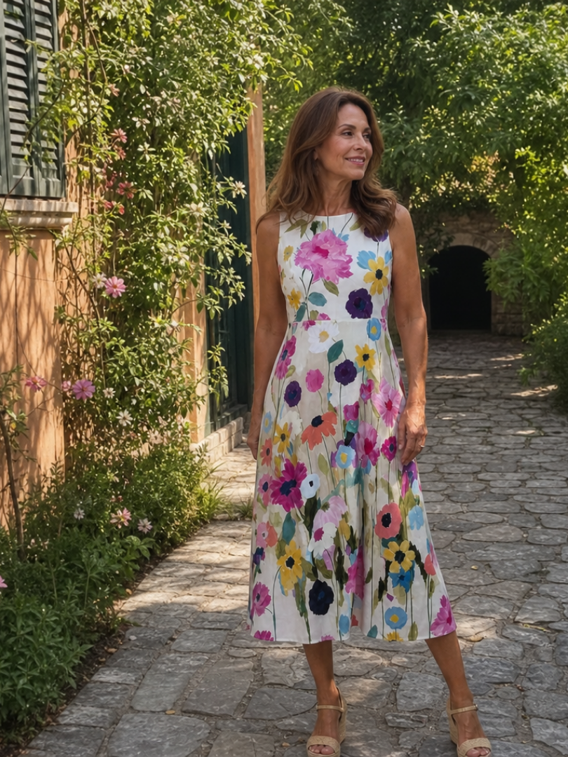 Flory Collection | Women's Floral Print Midi Dress with Sleeveless Design | Lightweight Comfort for Summer Outings