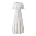 French Elegant Knit Hollow Out Button Maxi Dress