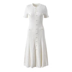 French Elegant Knit Hollow Out Button Maxi Dress