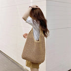 French Style Large Capacity Woven Straw Beach Bag for Women
