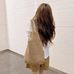French Style Large Capacity Woven Straw Beach Bag for Women