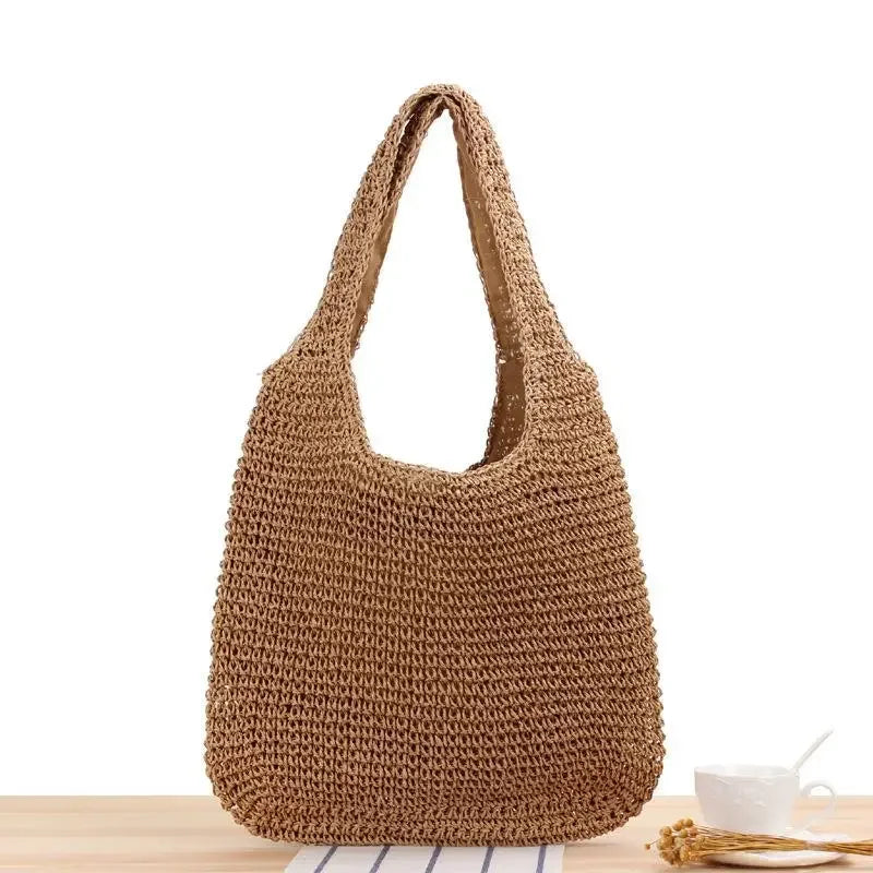 French Style Large Capacity Woven Straw Beach Bag for Women