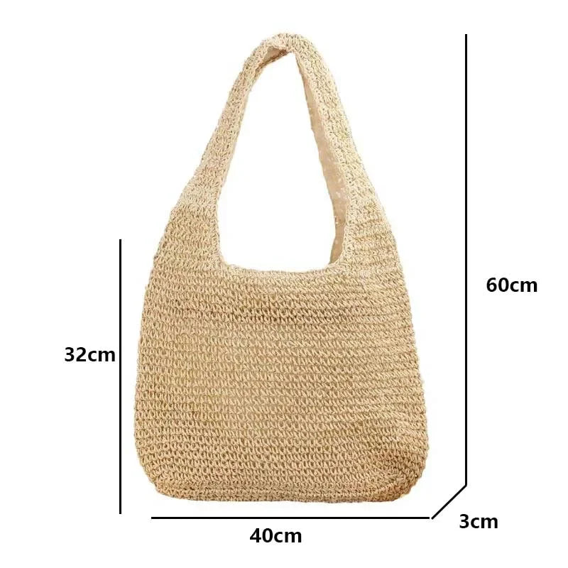French Style Large Capacity Woven Straw Beach Bag for Women