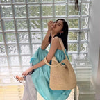 French Style Large Capacity Woven Straw Beach Bag for Women