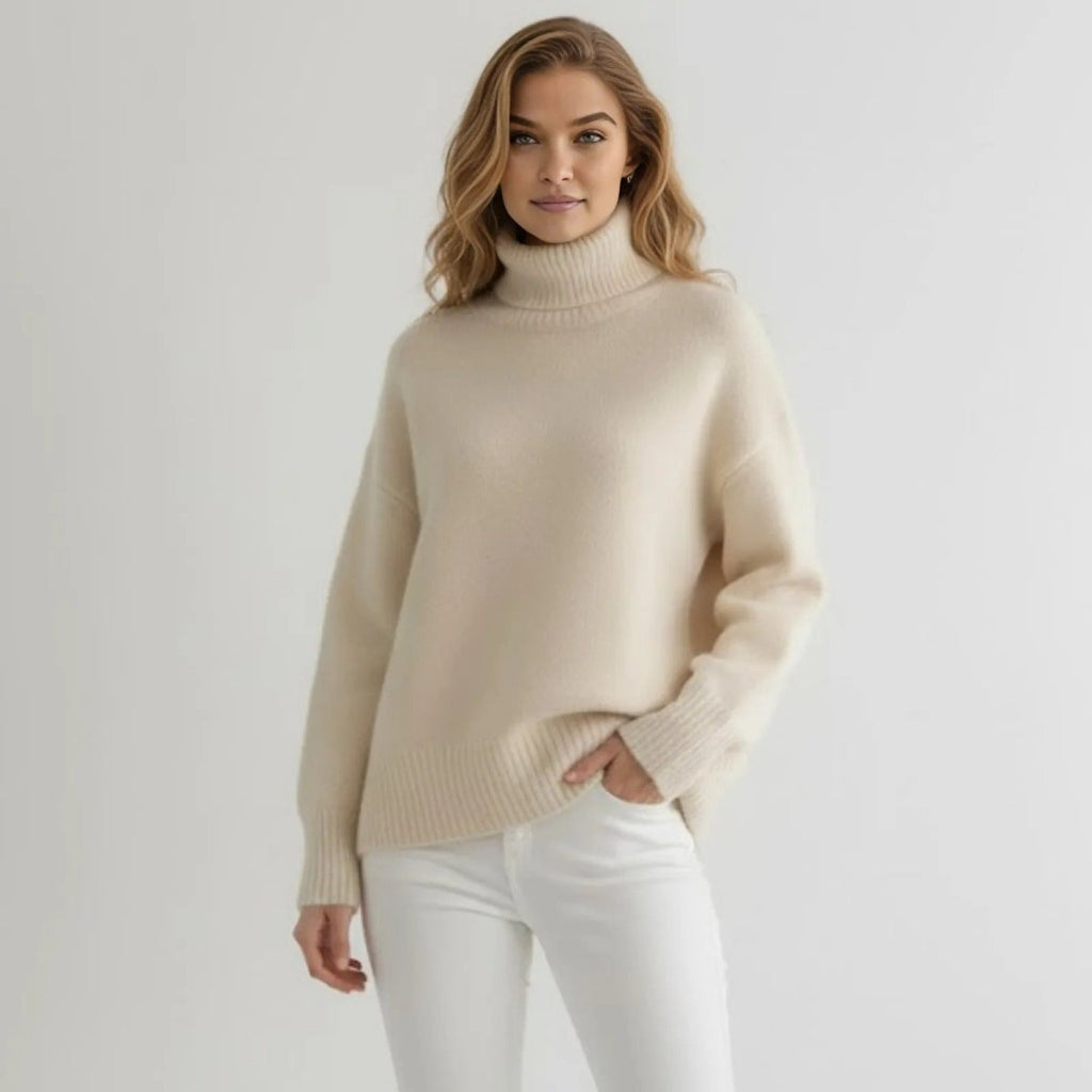 Women’s Gloria Cashmere Turtleneck Sweater – Oversized Luxury Knit Pullover Top in Inner Mongolian Cashmere for Elegant Winter & Everyday Wear