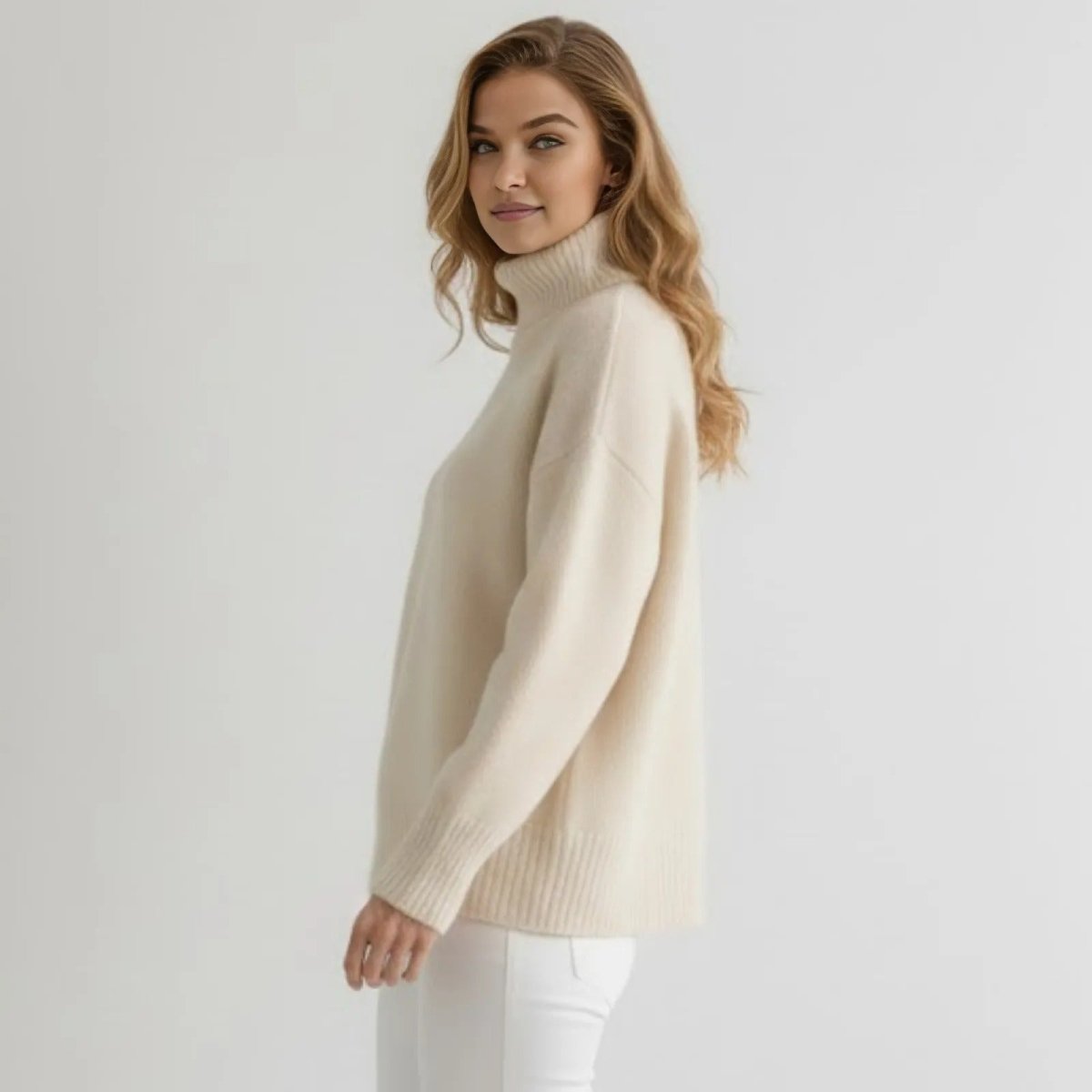 Women’s Gloria Cashmere Turtleneck Sweater – Oversized Luxury Knit Pullover Top in Inner Mongolian Cashmere for Elegant Winter & Everyday Wear