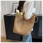 Handwoven Bohemian Straw Shoulder Tote Bag for Women