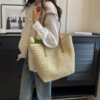 Handwoven Bohemian Straw Shoulder Tote Bag for Women