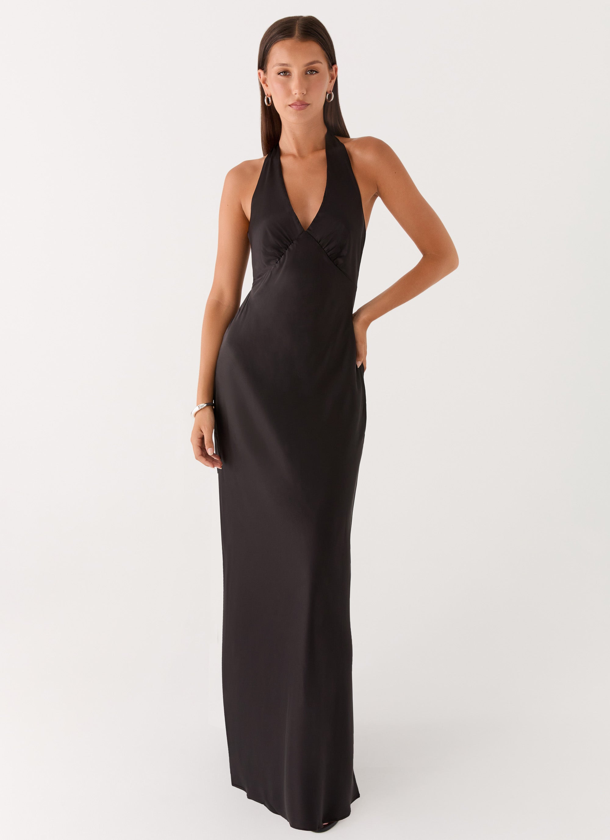 Heavy Hearted | Black Maxi Dress with Open-Back Halterneck Design | Elegant Long Dress for Effortless Style