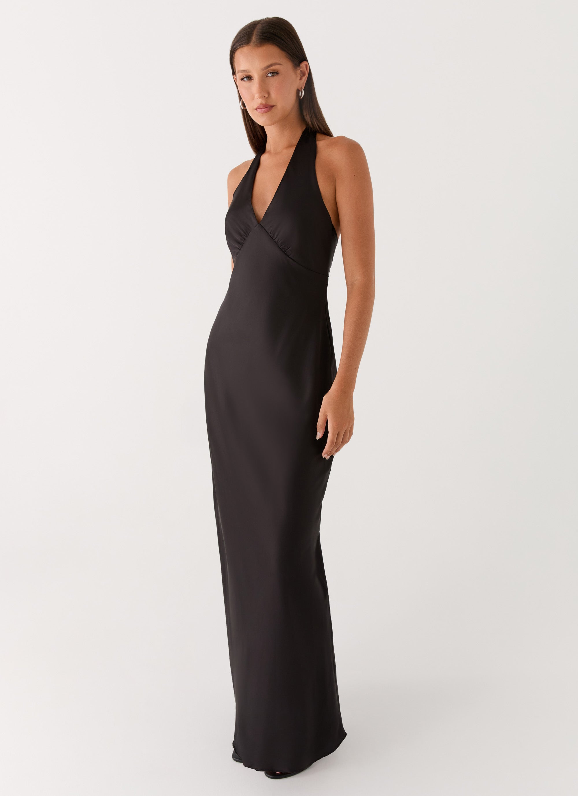 Heavy Hearted | Black Maxi Dress with Open-Back Halterneck Design | Elegant Long Dress for Effortless Style