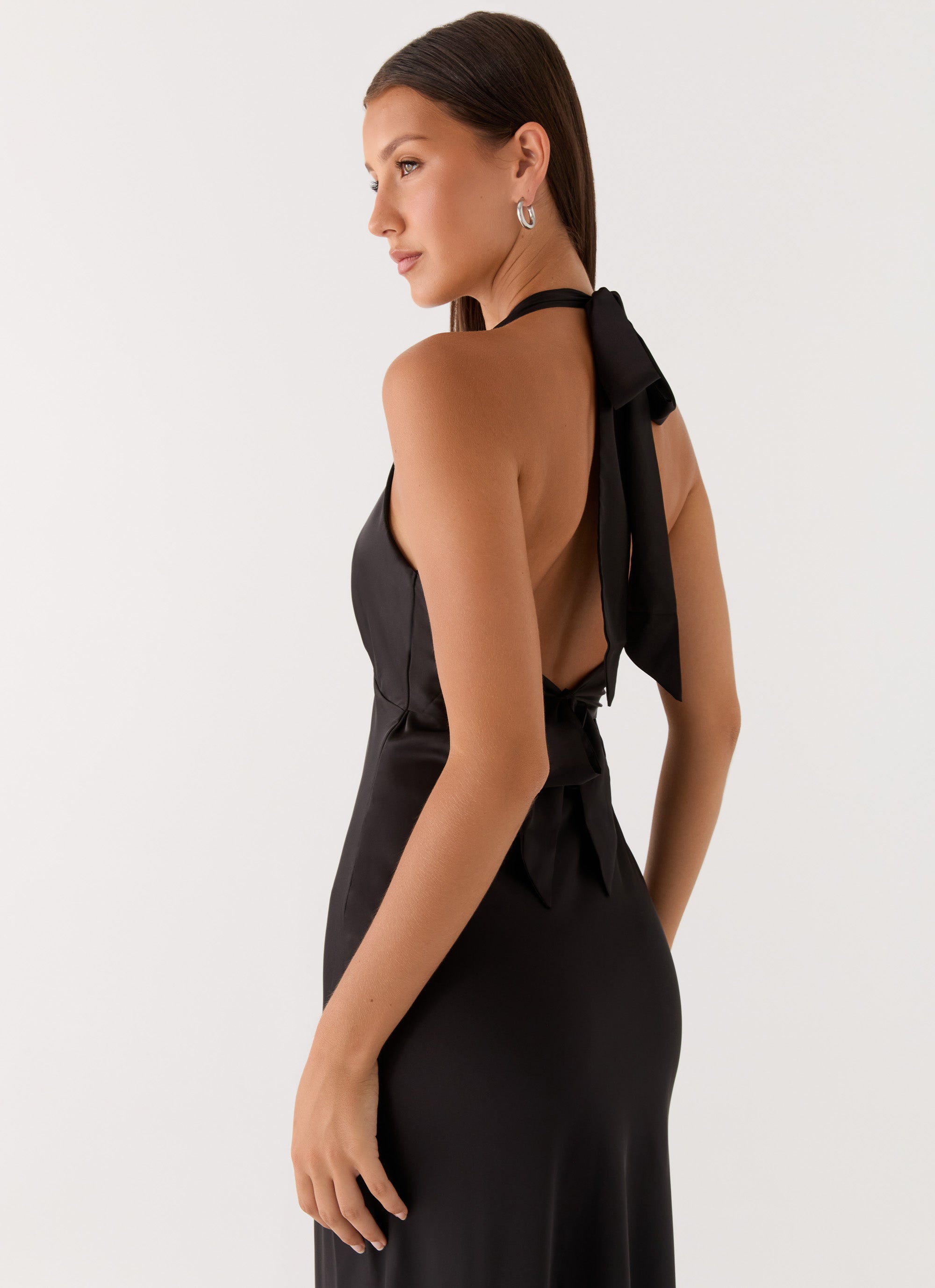 Heavy Hearted | Black Maxi Dress with Open-Back Halterneck Design | Elegant Long Dress for Effortless Style