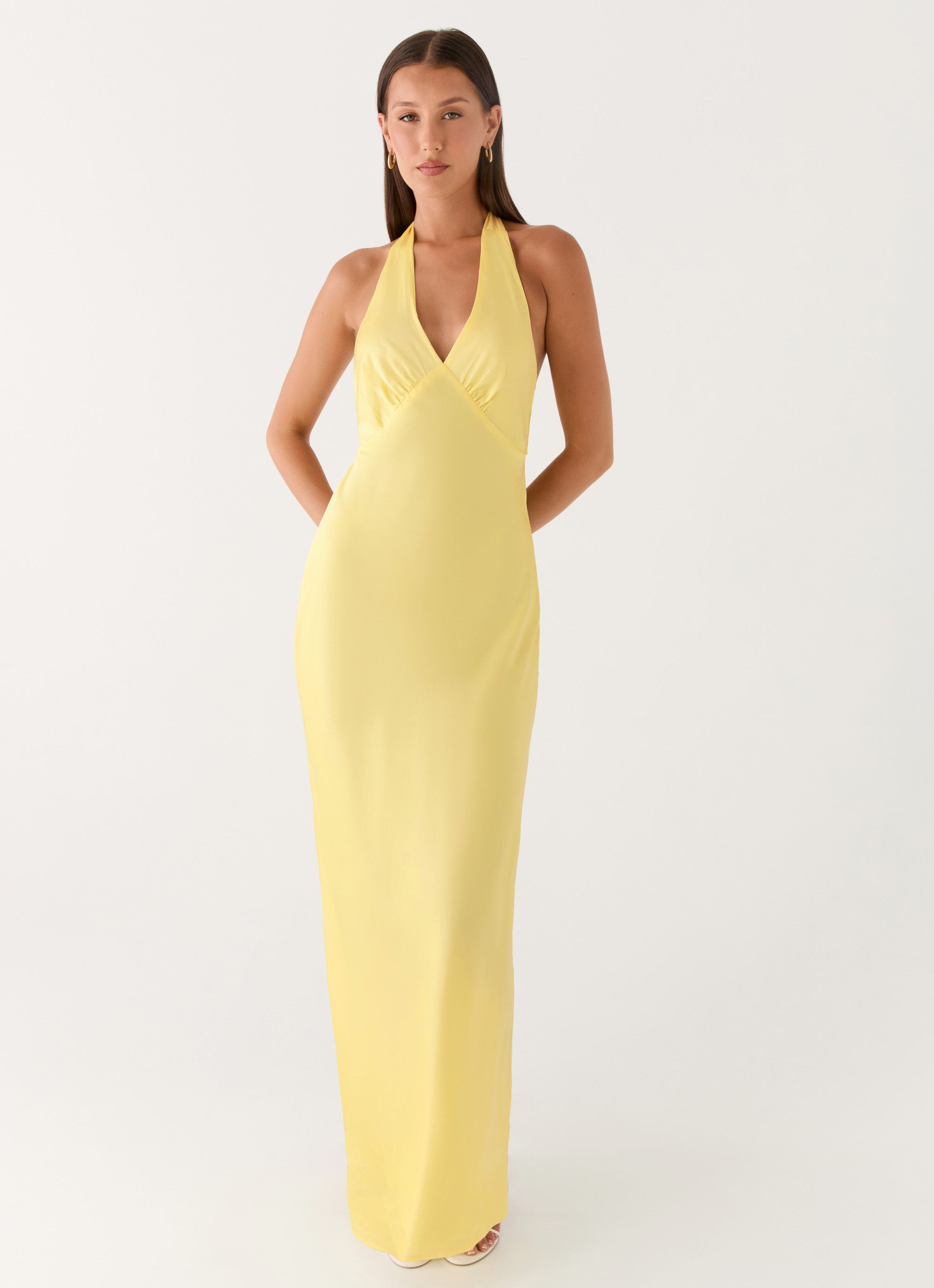 Heavy Hearted | Satin Maxi Dress with Open-Back Halterneck Design | Elegant Long Dress for Effortless Style
