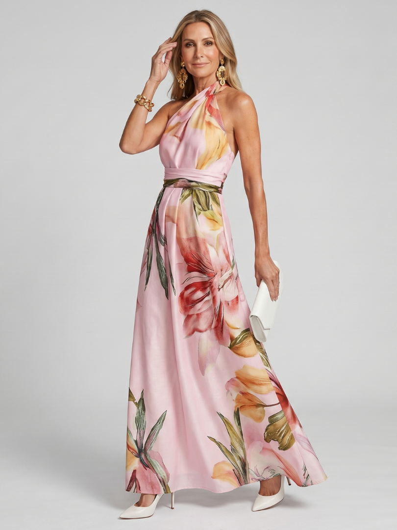 Hester Collection | Floral Maxi Dress with Halter Neckline | Lightweight Fabric for Effortless Style