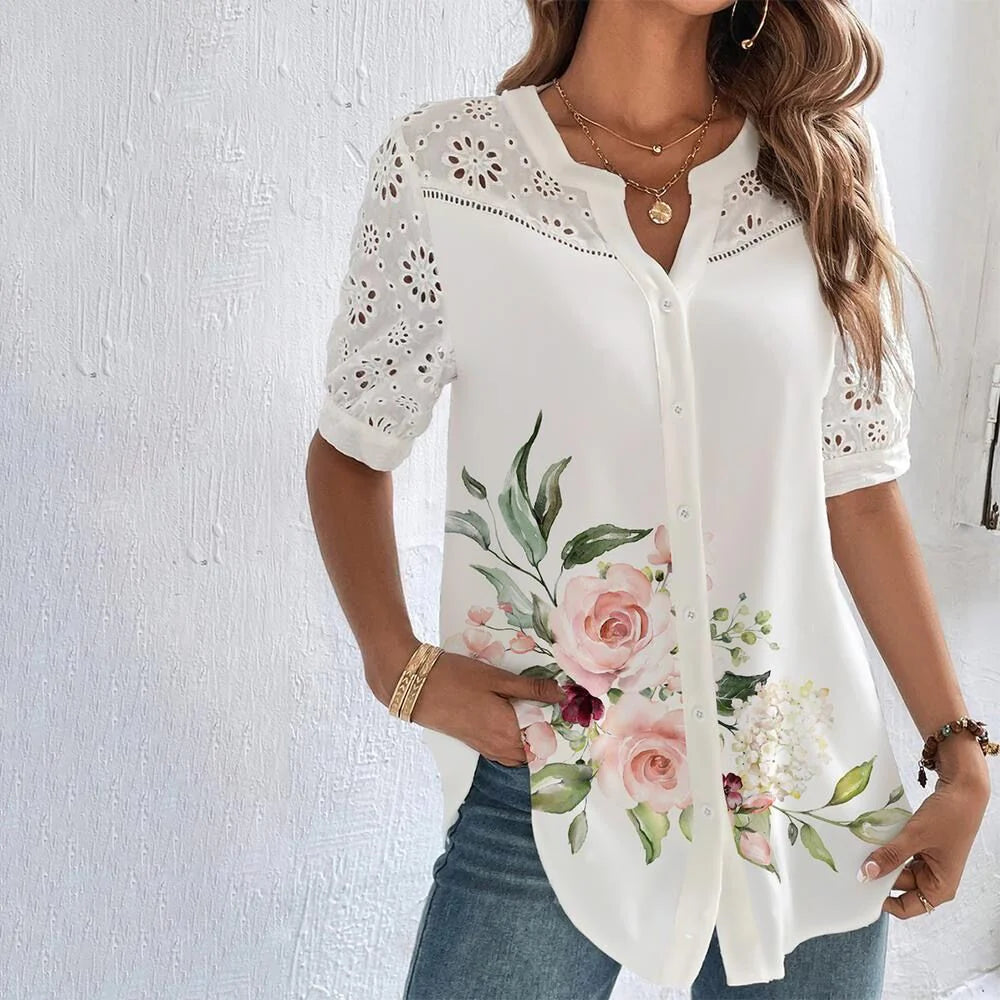 Hortense Women’s Fluid Summer Blouse – Lightweight Breathable Elegant Top, Relaxed Fit Parisian Style Shirt for Casual & Smart Wear