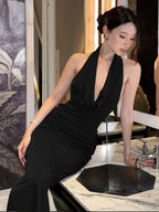 Ruched Halter Backless Bodycon Maxi Dress  Women's Elegant Party Festival Dress